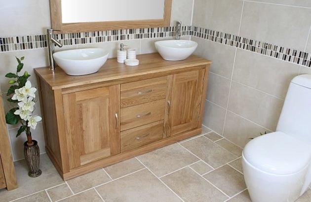 Twin Oval Ceramic Basins on Oak Top Vanity Unit