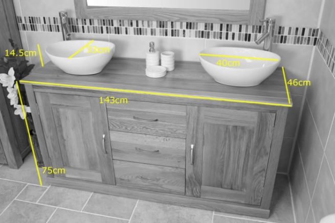 Twin Oval Ceramic Basins on Oak Top Vanity Units - Measurements