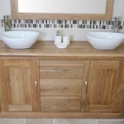 Stunning Large Oak Top Vanity Unit with Double Oval Ceramic Basins