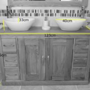 White Oval Ceramic Basins on Double Oak Vanity Unit -Dimensions