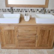 Oak Top Vanity Unit With Two Rectangle Ceramic Basins