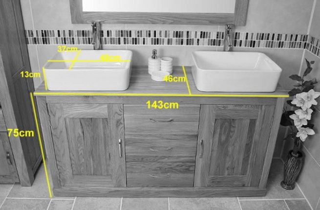 Measurements of Double Rectangle Ceramic Basins on Oak Top Vanity Unit