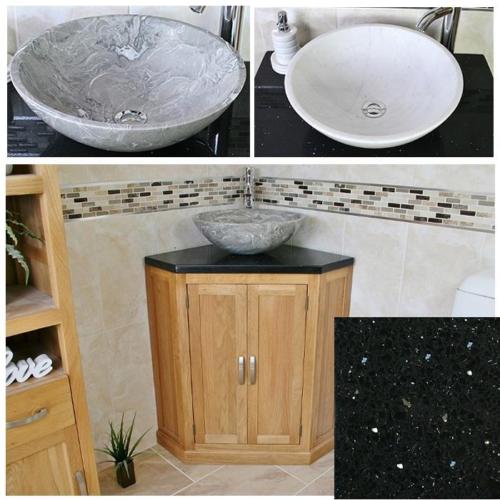 Black Quartz Top Corner Unit Marble Basin Choice 501BBQSBC