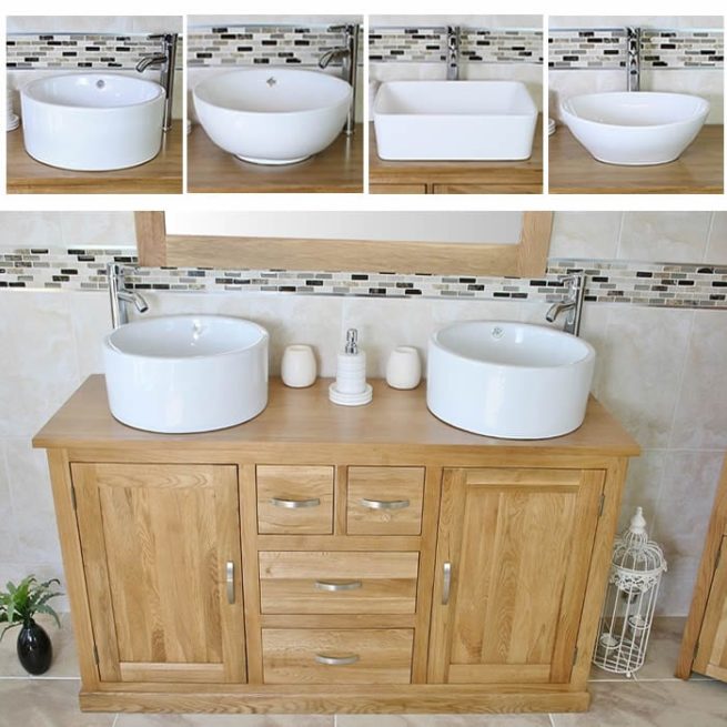 Solid Oak Bathroom Cabinet Small Bathroom Vanity Units Mirror Bathroom Sink  300CBC351 