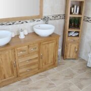Large Oak Topped Vanity unit with Two White Ceramic Round Basins
