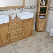 Large Oak Topped Vanity unit with Two White Ceramic Rectangle Basins