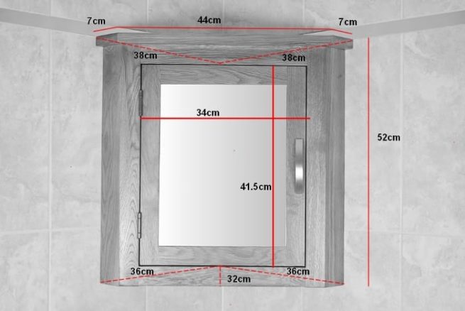 Oak Mirror Bathroom Cabinet - Measurements