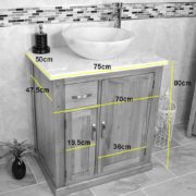Black Quartz Top Vanity Unit & Stone Basin - Measurements