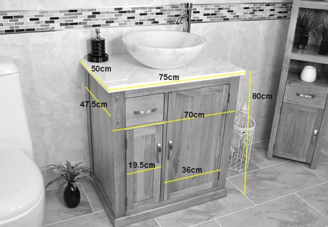 Black Quartz Top Vanity Unit & Stone Basin - Measurements