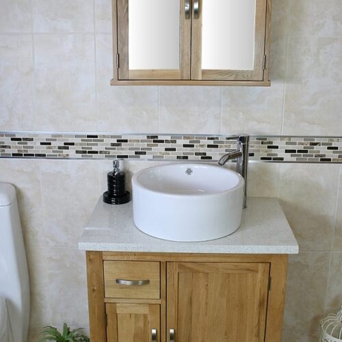 White Ceramic Basin on White Quartz Top Single Vanity Unit & Mirror Cabinet