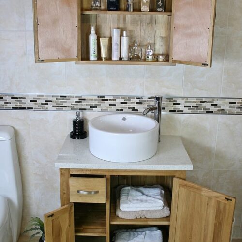 Round White Ceramic Basin on White Quartz Top Single Vanity Unit