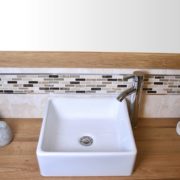Square White Ceramic Basin on Oak Top Vanity