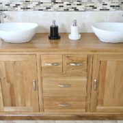Large Oak Topped Vanity unit with Two White Ceramic Oval Basins