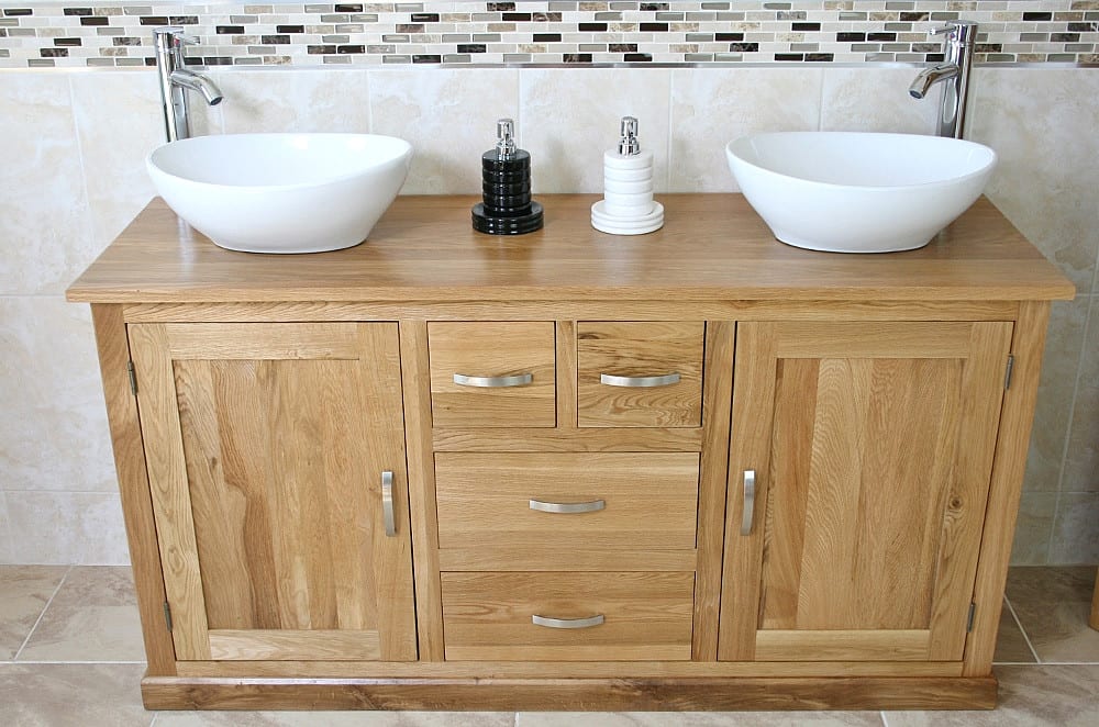 Large Oak Topped Vanity Unit With Two, Large Double Vanity Unit