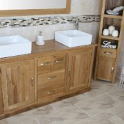 Large Oak Top Vanity unit with Two Stunning White Ceramic Square Bathroom Basins