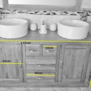 Measurements of Large Oak Topped Vanity Unit with Two Ceramic Bathroom Bowls
