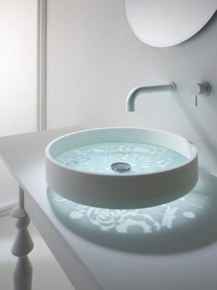 Modern Glass Bottom Sink with White Rim