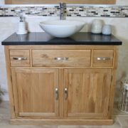 Black Quartz Top Vanity Unit with White Marble Oval Basin