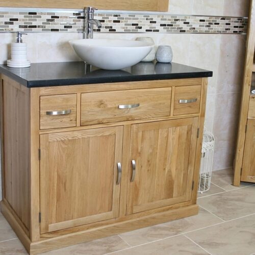 White Marble Basin on Black Quartz Top Vanity Unit - Side View