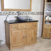 Black Quartz Top Vanity Unit with Grey Marble Oval Basin - Side View
