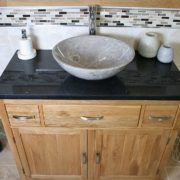 Above View of Grey Marble Basin on Quartz Top Vanity Unit