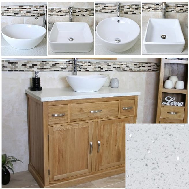 Solid Oak Bathroom Cabinet Small Bathroom Vanity Units Mirror Bathroom Sink  300CBC351 