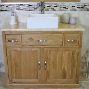 White Ceramic Rectangle Basin on Golden Onyx Top Vanity Unit - Front View