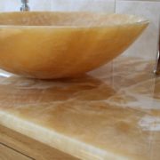 Golden Onyx Basin on Honey Onyx Vanity Top