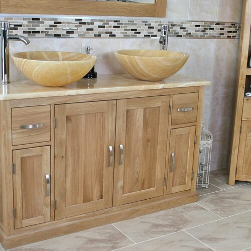Double Basin Golden Onyx Top Vanity Unit with Two Onyx Sinks