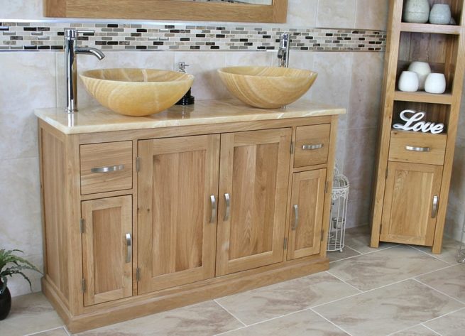 Double Basin Golden Onyx Top Vanity Unit with Two Onyx Sinks