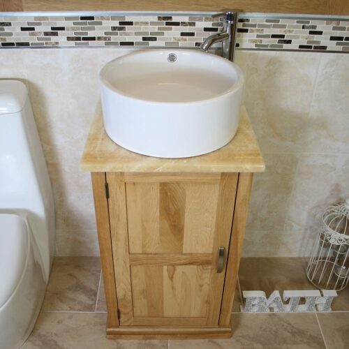 Close Up of Onyx Top Vanity Unit with Round White Ceramic Basin