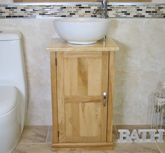 Round Curved White Ceramic Basin on Onyx Top Vanity Unit