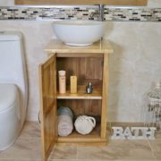 Open Onyx Top Vanity Unit with Round Curved White Ceramic Basin Showing Storage