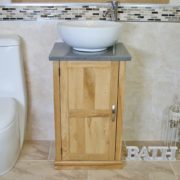 Grey Quartz Topped Small Vanity with Round Curved Ceramic Bathroom Basin