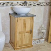 Round Curved White Ceramic Basin on Grey Quartz Topped Vanity Unit
