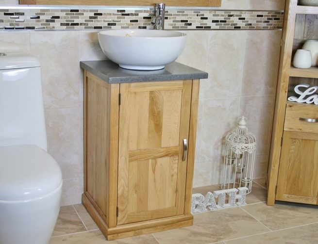 Round Curved White Ceramic Basin on Grey Quartz Topped Vanity Unit