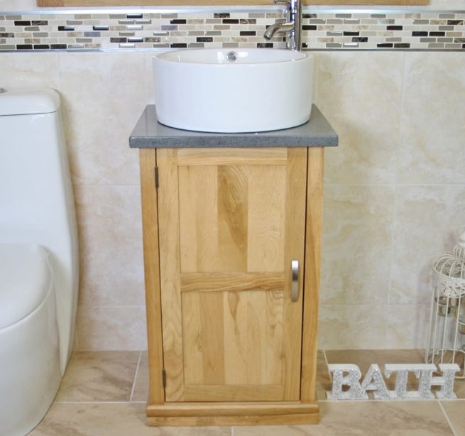 Grey Quartz Topped Small Vanity Unit with Round White Ceramic Basin