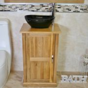 Oak Top Vanity Unit and Oval Black Ceramic Basin & Tap Set