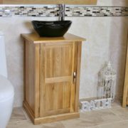 Oak Top Bathroom Vanity Unit & Oval Black Ceramic Basin and Tap Set - Side View