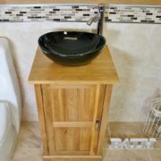 Oak Vanity Unit with Oval Black Ceramic Basin & Chrome Tap Set - Above View