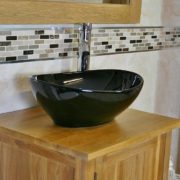 Oval Black Ceramic Basin & Tap Set on Oak Vanity Unit - Side View