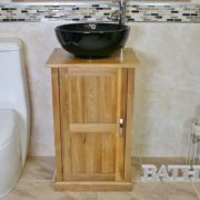 Oak Top Vanity Unit with Round Black Ceramic Basin and Tap