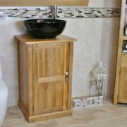 Oak Top Vanity Unit with Round Black Ceramic Basin & Tap - Side View