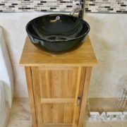 Oak Top Bathroom Vanity Unit & Round Black Ceramic Basin and Tap Set - Above View
