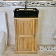 Oak Top Vanity Unit with Rectangle Black Ceramic Basin and Tap Set