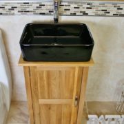 Oak Top Vanity Unit & Rectangle Black Ceramic Basin and Tap Set - Above View