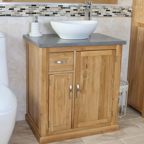 White Ceramic Basin on Grey Quartz Top Vanity Unit - Side View