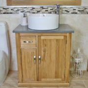 Grey Quartz Top Vanity Unit with White Round Ceramic Bathroom Basin