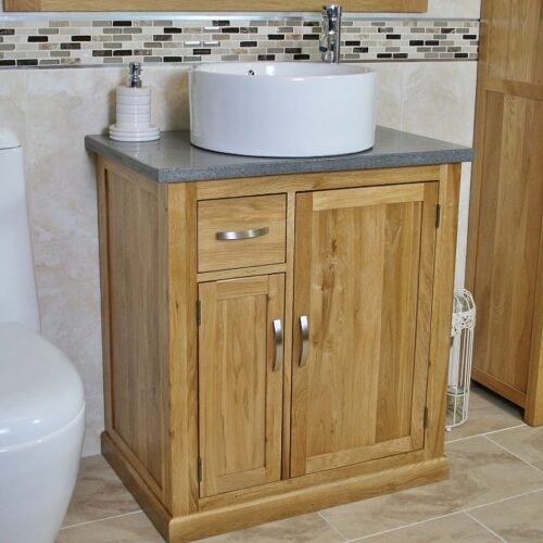 Grey Quartz Top Vanity Unit with Round White Ceramic Basin - Far Side View