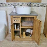 Open Grey Quartz Top Vanity Unit and White Round Ceramic Basin - Lots of Storage